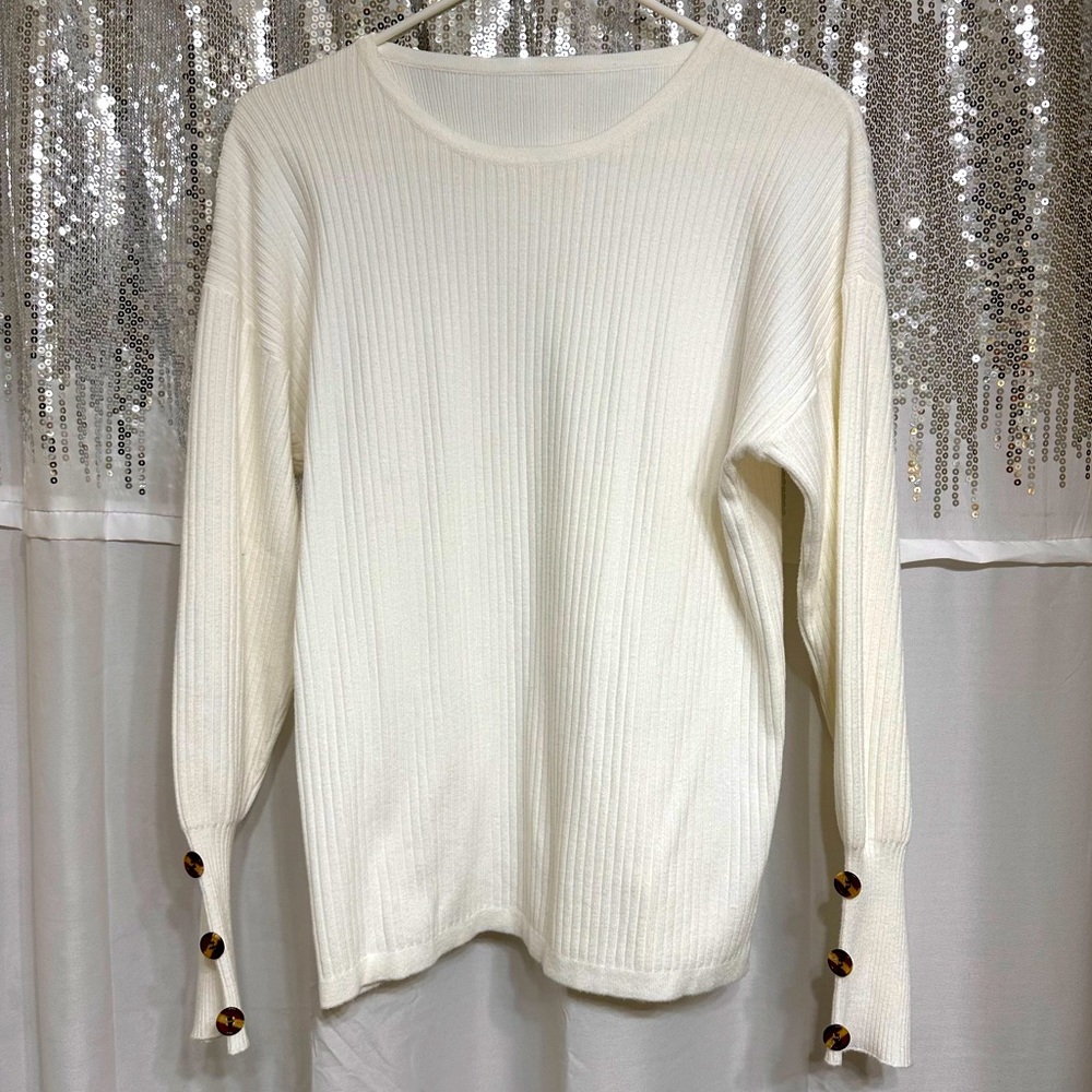 Woman’s Size S Soft Ribbed Cream Sweater w Buttons